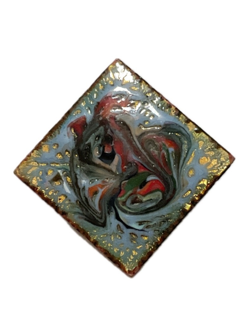 Abstract Swirls of Color Enamel on Copper Brooch